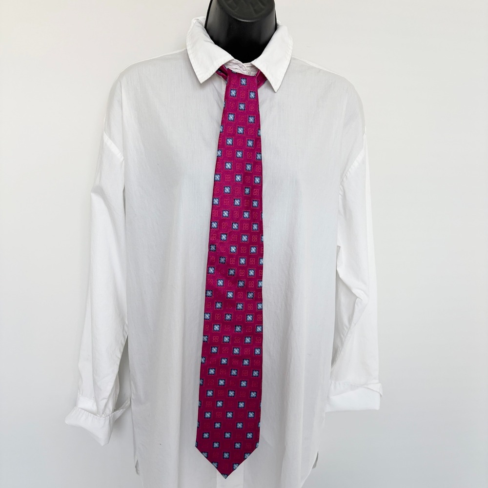 Canali Tie Silk Medallion Geometric Magenta Pink Blue OS